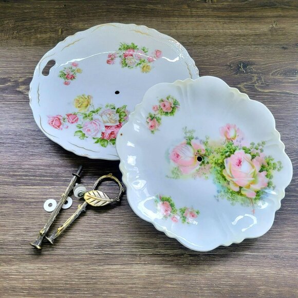 Vintage Mismatched Shabby Chic 2-Tiered Dessert Stand Hand-Painted Floral - Picture 3 of 16